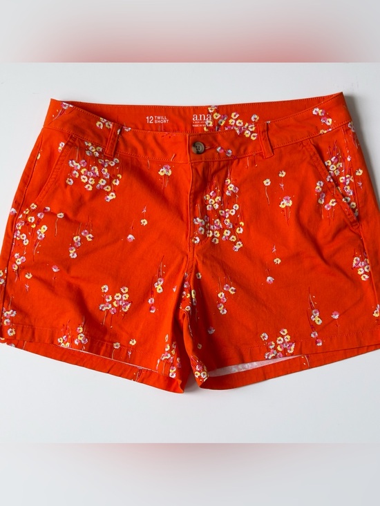 a.n.a Pants - a.n.a Bright Orange Floral Twill Women's Shorts